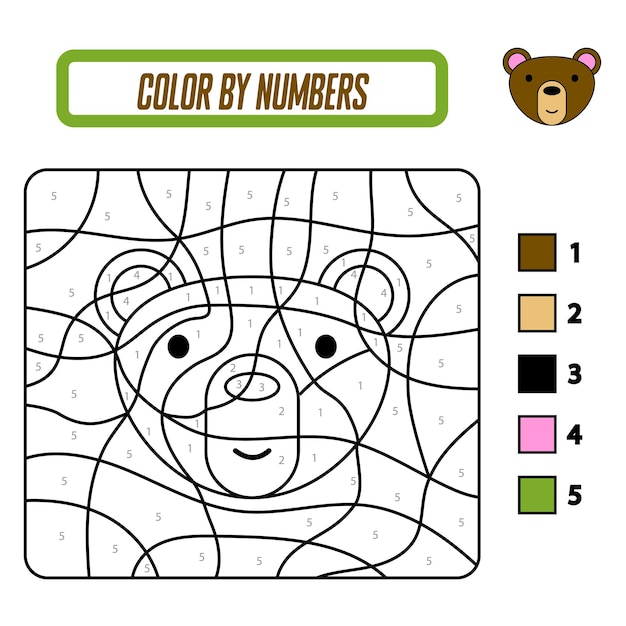 Libro educativo para colorear por números para niños en edad preescolar Lindo oso de dibujos animados Libro educativo para colorear con animales Una tarjeta de entrenamiento con una tarea para niños en edad preescolar y jardín de infantes