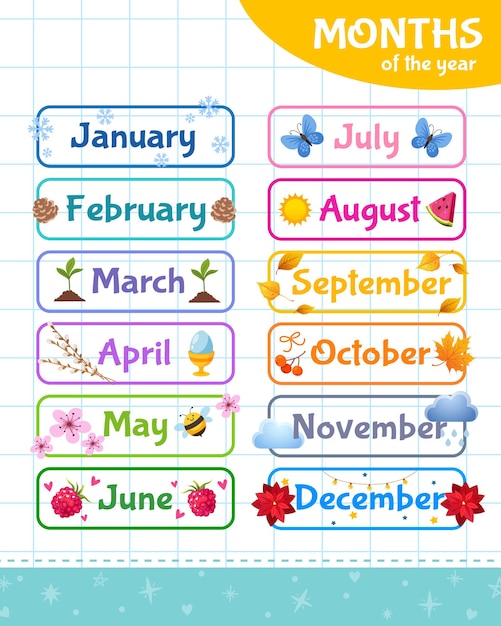 Libro educativo para niños para aprender los meses del año en inglés