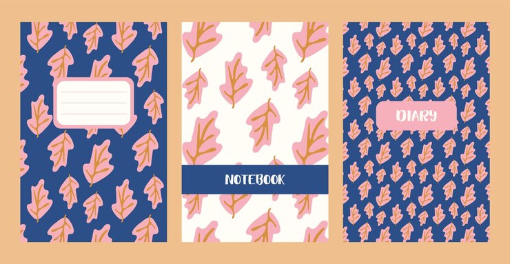 Libro de ejercicios portada plantilla de hoja de planta abstracta rosa femenino página de cuaderno con garabateo a mano libre hojas orgánicas diseños botánicos universales para diario formas naturales simples en colores pastel vintage
