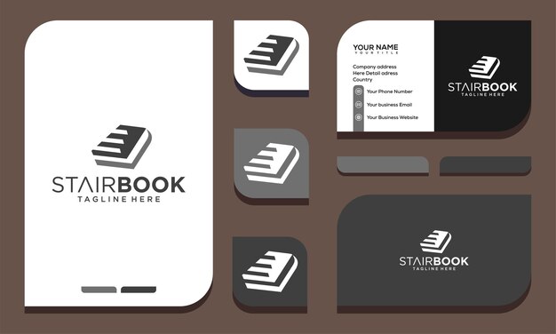 libro escaleras solución idea progreso éxito educación diseño de logotipo y tarjeta de visita
