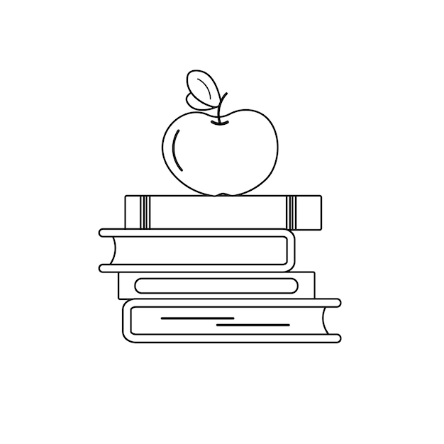 Libro y estilo de línea de manzana diseño escolar ilustración vectorial