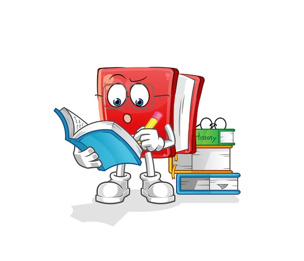 libro, estudiar, mascota, caricatura, vector