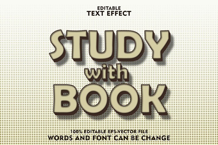 Vector libro de estudio efecto de texto editable relieve estilo moderno