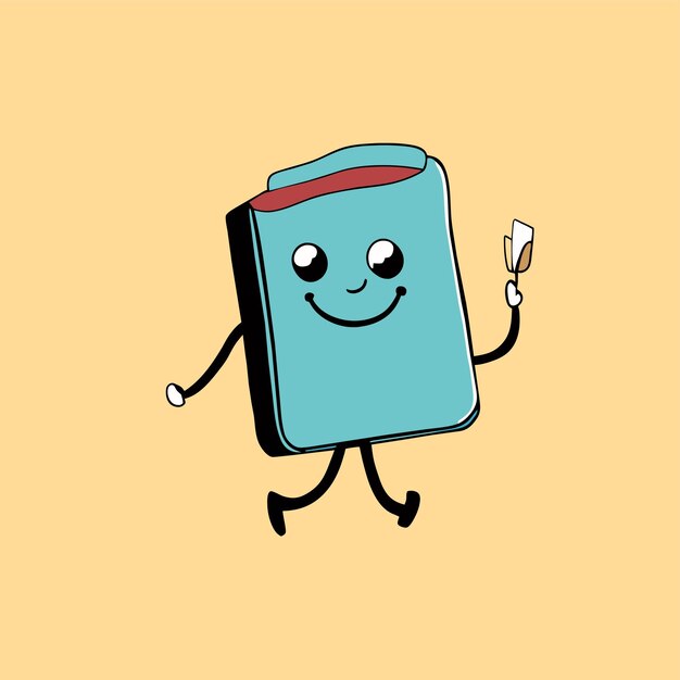 Vector libro de galletas, teléfono celular, mano, dibujado, caricatura, pegatina, icono, concepto, aislado, ilustración