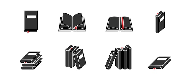 Libro glifo y conjunto de iconos de silueta Signo de libro de texto aislado sobre fondo blanco Ilustración vectorial