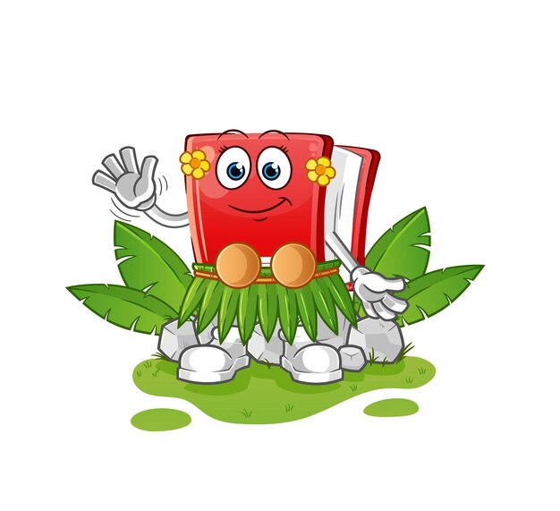 Libro hawaiano agitando personaje de dibujos animados mascota vector