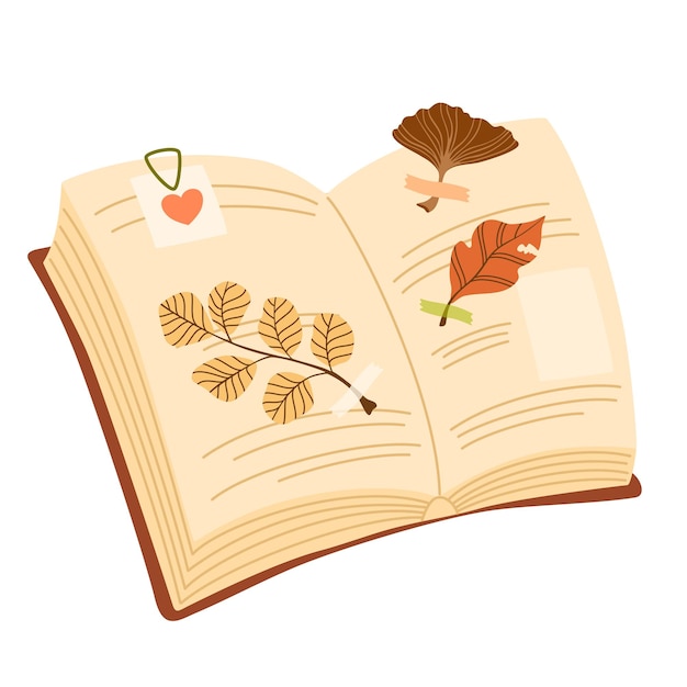 Libro con Herbario Flores y hojas de otoño acogedoras Literatura