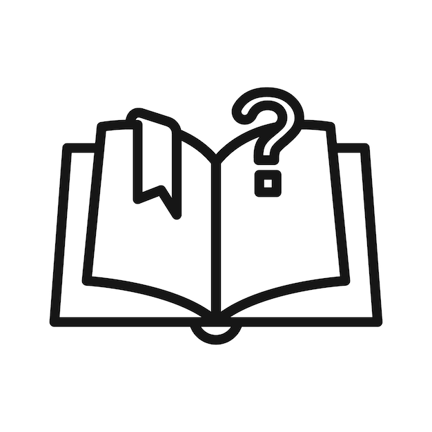 libro con icono de signo de interrogación logotipo vectorial de arte de línea negra