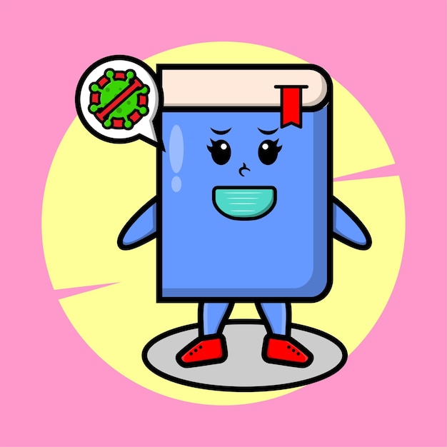 Libro de ilustración de mascota de dibujos animados con máscara para prevenir el virus de la corona en un diseño de estilo lindo para camiseta