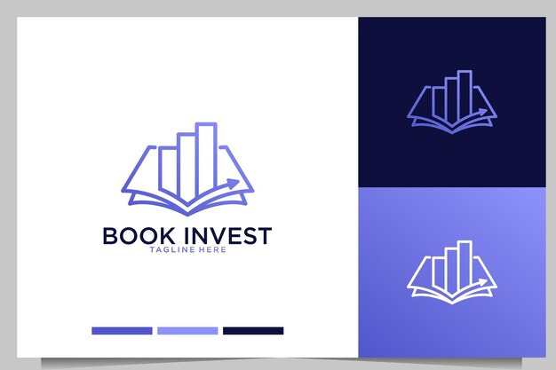 Libro de inversión y diseño de logotipo de arte de línea financiera.