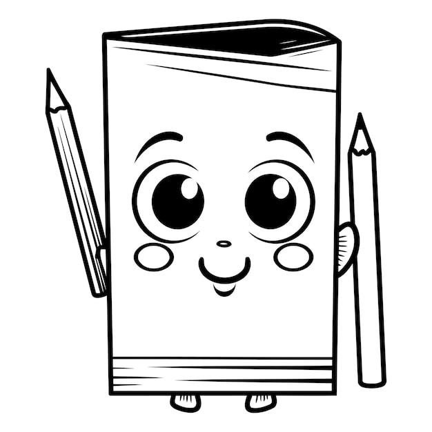 Vector libro kawaii con lápices y borrador diseño de ilustración vectorial