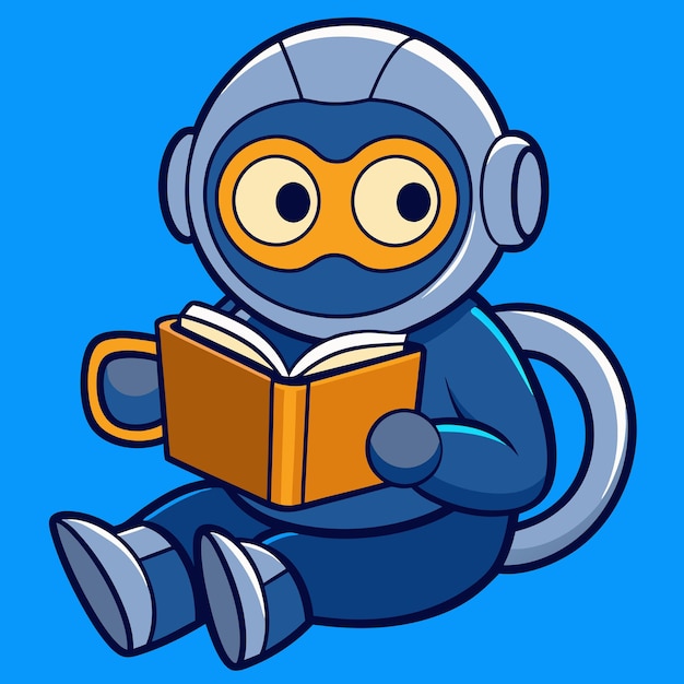 Libro de lectura de buzo lindo con café Ícono vectorial de dibujos animados Ilustración Icono de educación científica Concepto aislado Estilo de dibujo animado plano vectorial premium