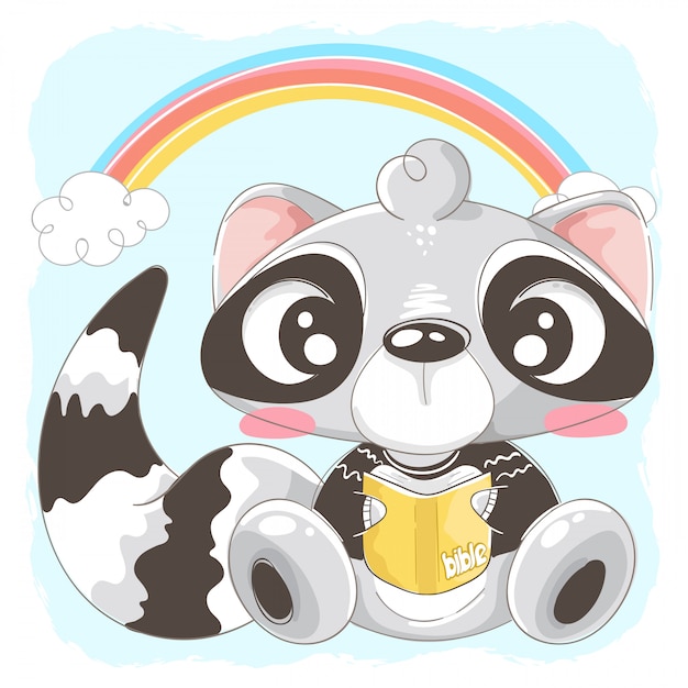 Libro de lectura lindo del mapache de la ilustración