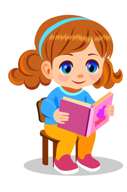 Libro de lectura de niña linda