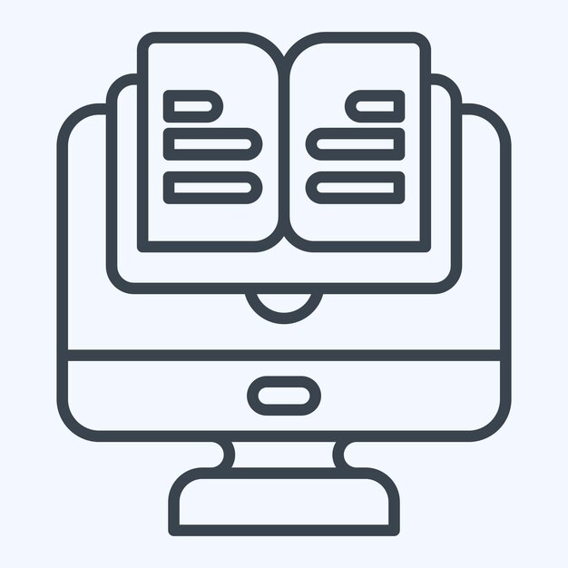 Libro en línea de iconos relacionado con el estilo de línea de símbolos de aprendizaje ilustración de diseño simple