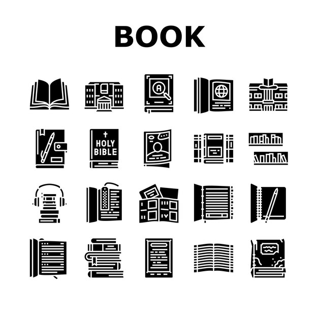 Libro Literatura Educativa Leer Iconos Set Vector