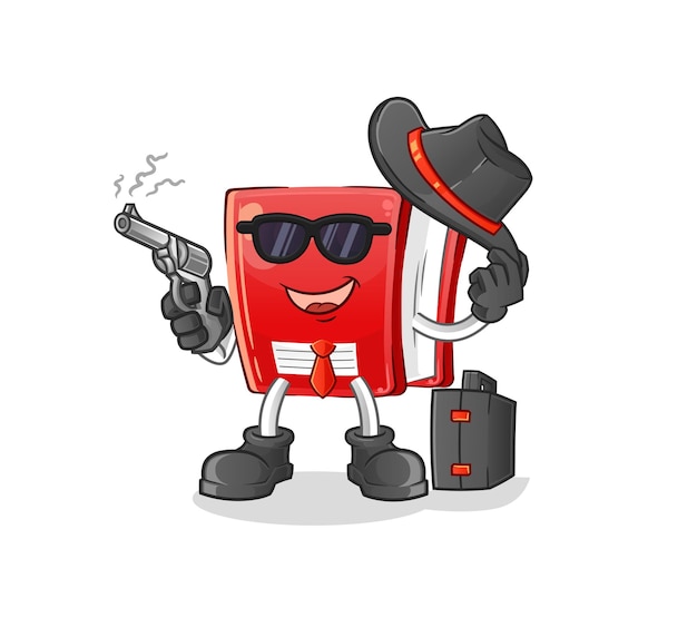 Libro mafia con carácter de pistola. vector de mascota de dibujos animados