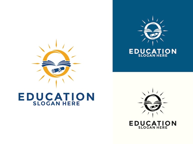 Libro moderno con logotipo del sol plantilla de diseño vectorial concepto de diseño de emblema icono de símbolo creativo