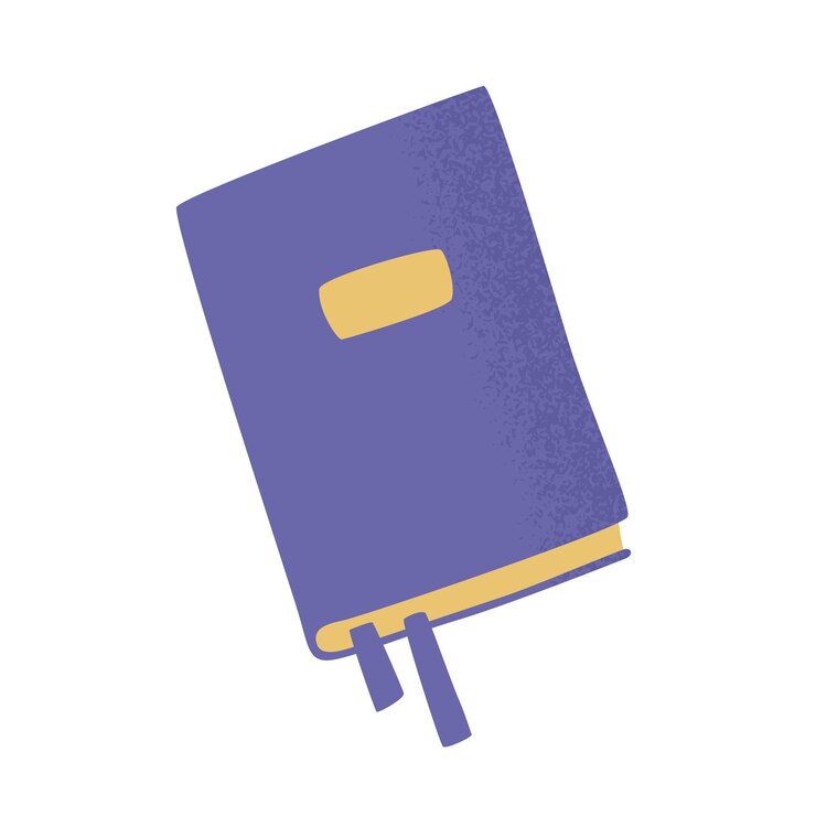 Vector libro morado con marcadores obtenga nueva información aprenda y desarrolle día productivo y concepto de vida productiva ilustración vectorial aislada sobre fondo blanco