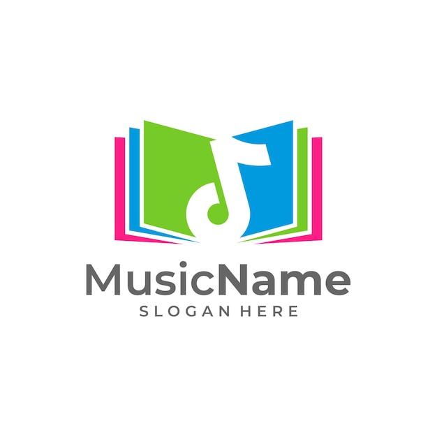 Libro de música Logo plantilla diseño Vector emblema diseño concepto símbolo creativo icono