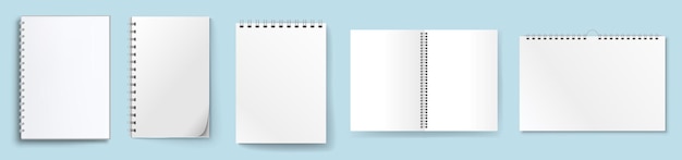 Libro de notas en espiral en blanco Libro de notas con cuadrícula en blanco Papeles para tareas y ejercicios Ilustración vectorial