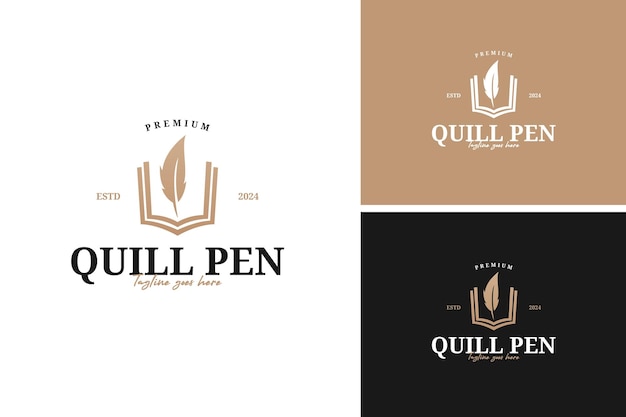 Libro de notas y pluma de pluma diseño de logotipo idea de plantilla de ilustración vectorial
