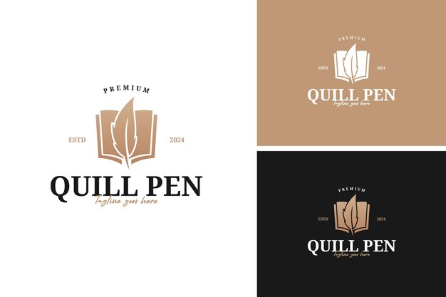 Libro de notas y pluma de pluma diseño de logotipo idea de plantilla de ilustración vectorial