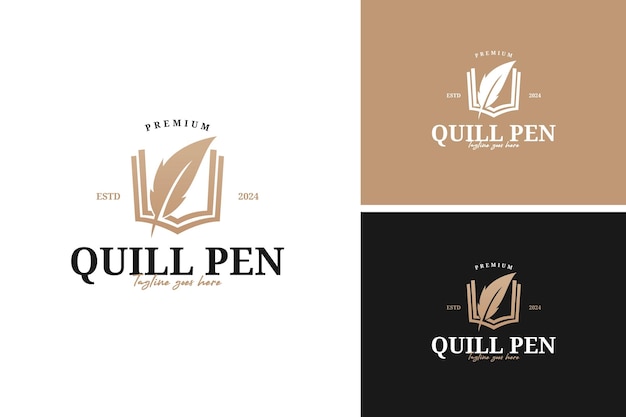 Libro de notas y pluma de pluma diseño de logotipo idea de plantilla de ilustración vectorial