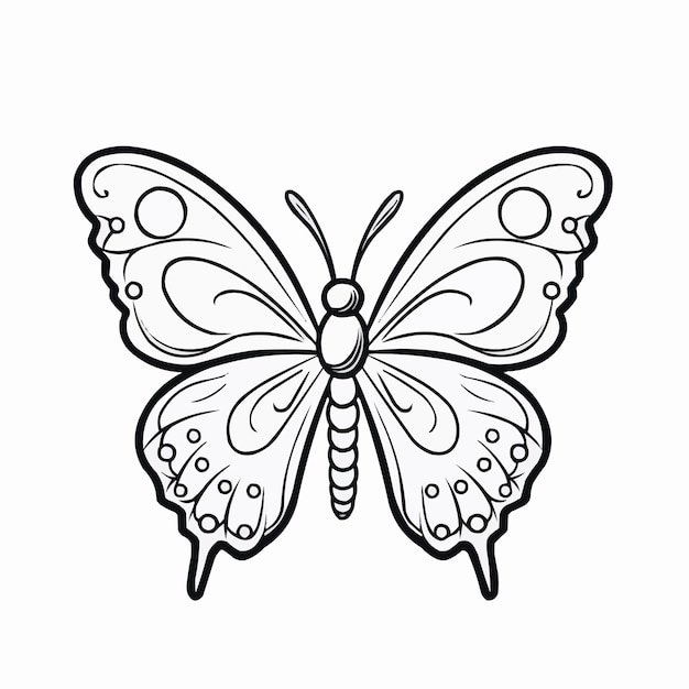 libro o página para colorear de ilustración de mandala animal dibujado a mano para niños mariposa en blanco y negro