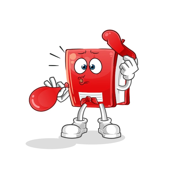 Libro pantomima soplando globo. vector de mascota de dibujos animados