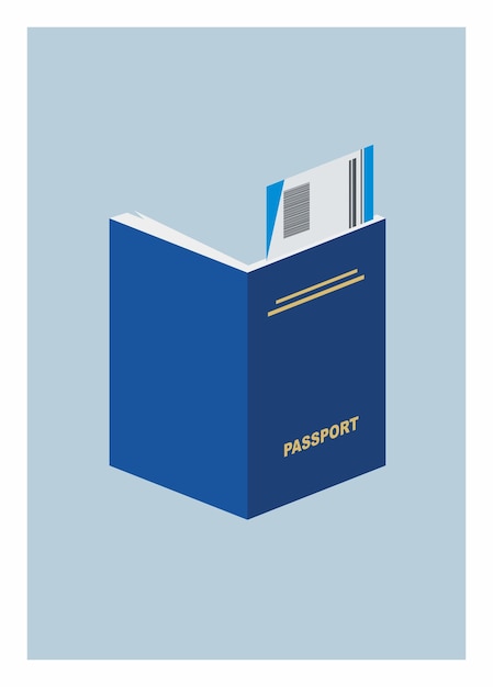 Libro de pasaporte con billete en su interior ilustración plana simple