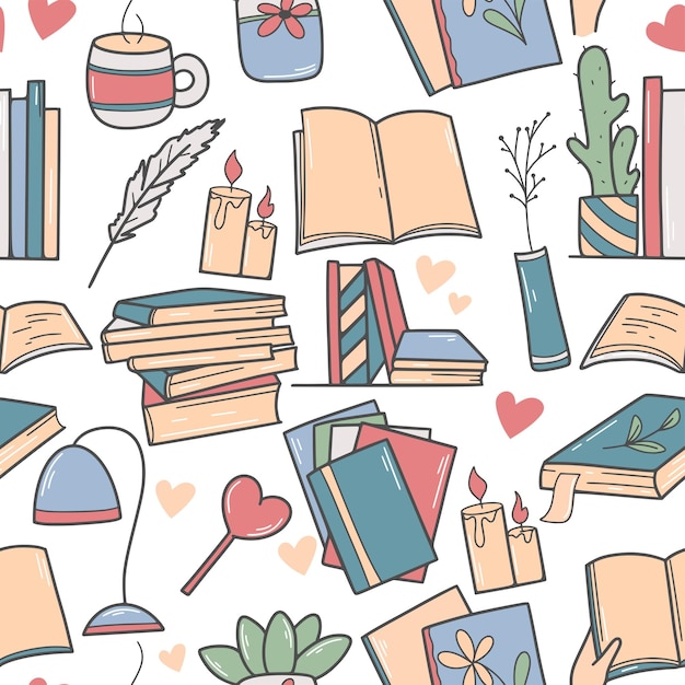 Libro de patrones sin fisuras vector ilustración Fondo dibujado a mano de libros literatura libros de texto