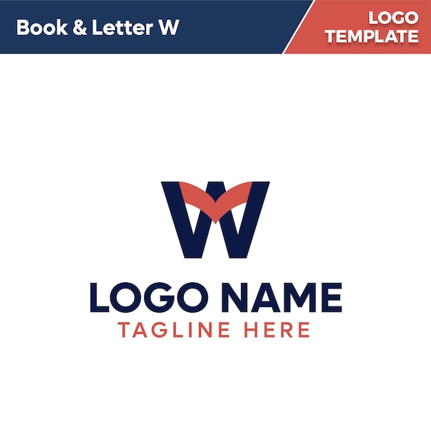 Libro y plantilla del logotipo de la letra W