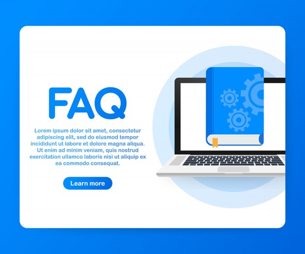 Libro de preguntas frecuentes de concepto para página web, banner, redes sociales.