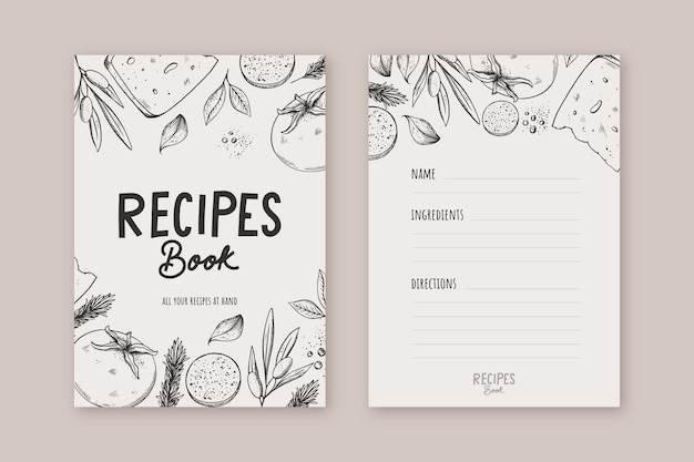 Vector libro de recetas de diseño plano dibujado a mano