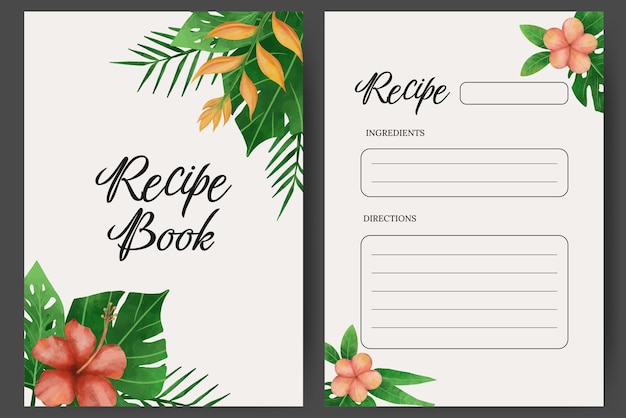 Vector libro de recetas con elementos de flores tropicales