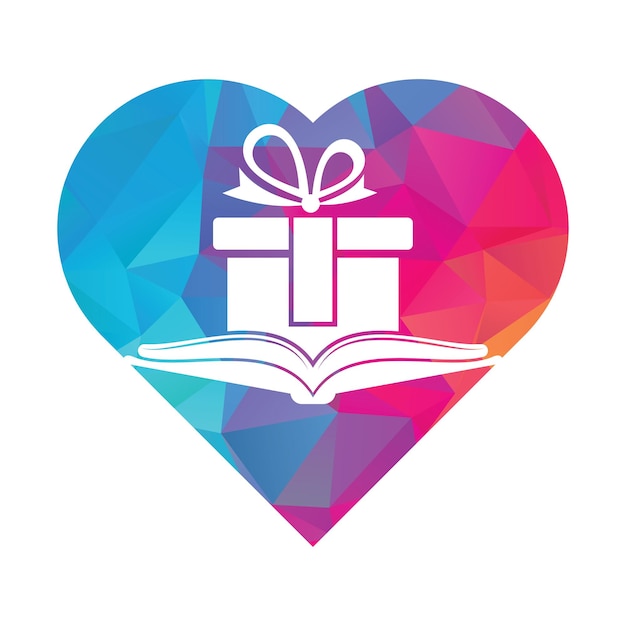 Libro regalo corazón forma concepto logotipo diseño vector biblioteca y plantilla de diseño de logotipo sorpresa