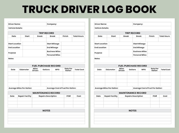 Libro de registro del conductor del camión para KDP Interior