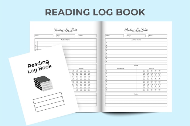 Vector libro de registro de lectura interior de kdp rastreador diario de lectura de libros y plantilla de verificación de información de revisión de libros diario interior de kdp cuaderno de seguimiento de información de lectura e interior de diario de calificación de autor