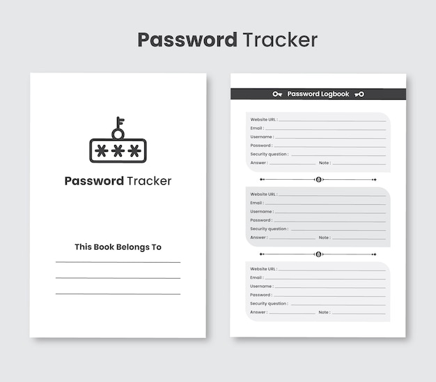 Libro de registro de mantenimiento de contraseñas Conjunto de plantilla de diseño minimalista de libro de registro de rastreador de contraseñas
