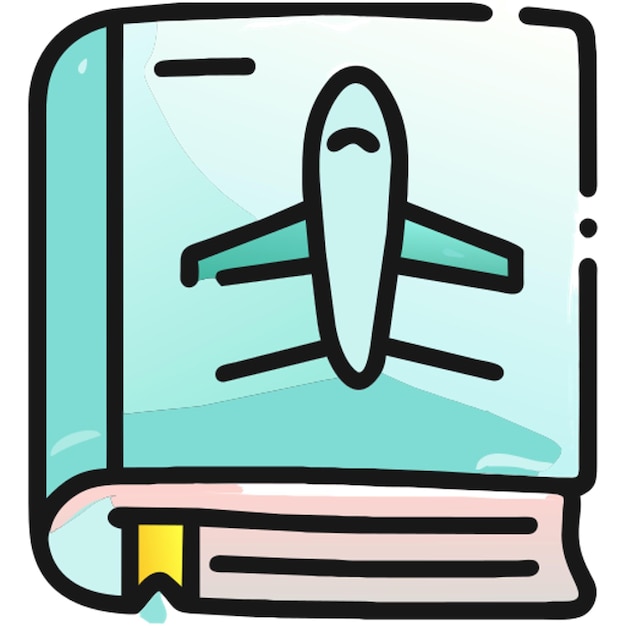 libro de ruta con un avión delante icono doodle offset llenado