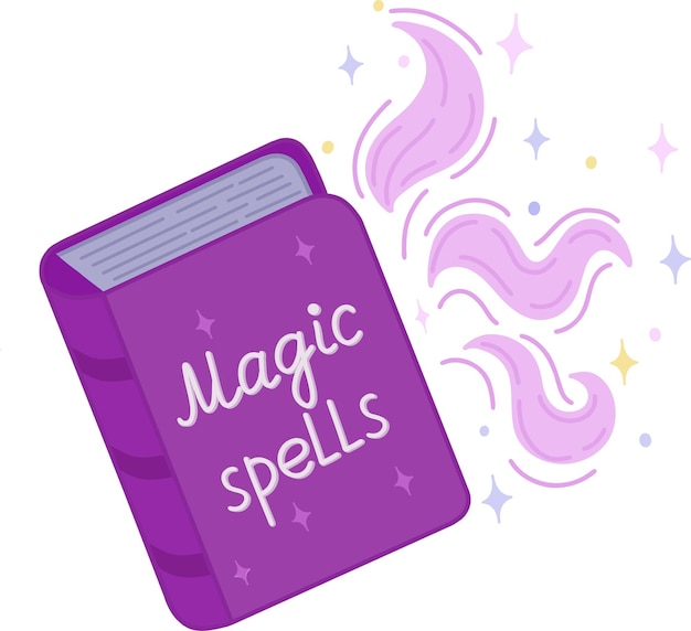 Un libro sobre magia y hechizos para un mago sobre un fondo transparenteIlustración vectorial brillante