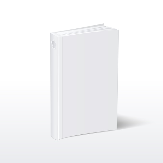 Libro de tapa blanda blanco vertical en blanco de pie en la vista en perspectiva