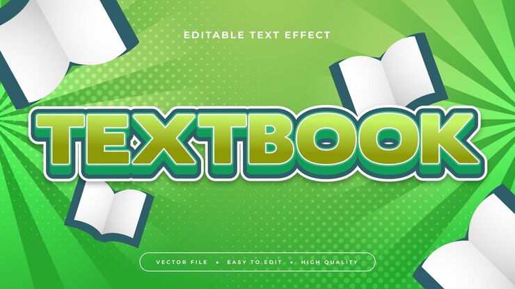 Vector libro de texto blanco y verde estilo de fuente de efecto de texto editable en 3d