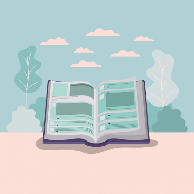 Vector libro de texto con paisaje forestal