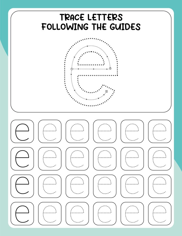 Vector libro de trabajo de seguimiento de letras guiadas letra - e