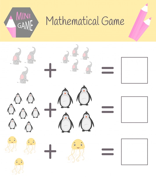 Libro de trabajo sobre matemáticas para la educación preescolar. Puzzles para niños. Aprende a contar. Resolver ejemplos
