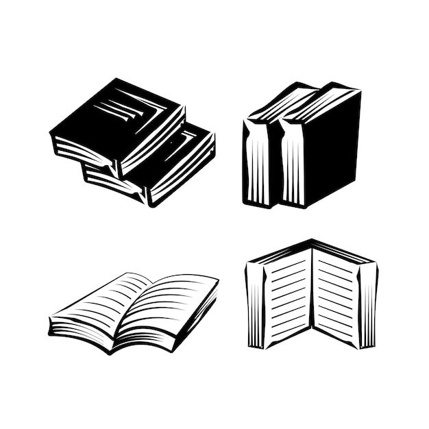 Libro, vector, conjunto, mano, dibujado