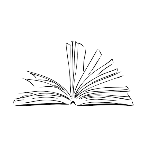 Libro de vector de contorno negro sobre fondo blanco.