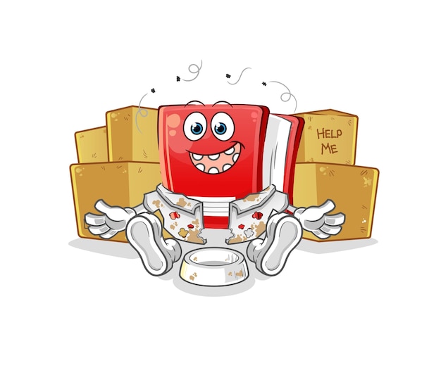Libro vector de mascota de dibujos animados de personaje sin hogar